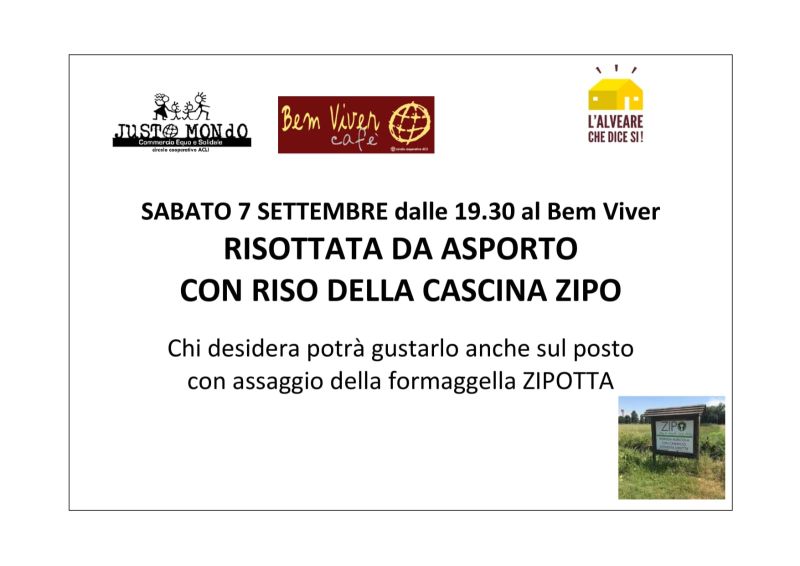 Risottata da asporto con riso della Cascina Zipo - Bem Viver Cafè Acli (MI)