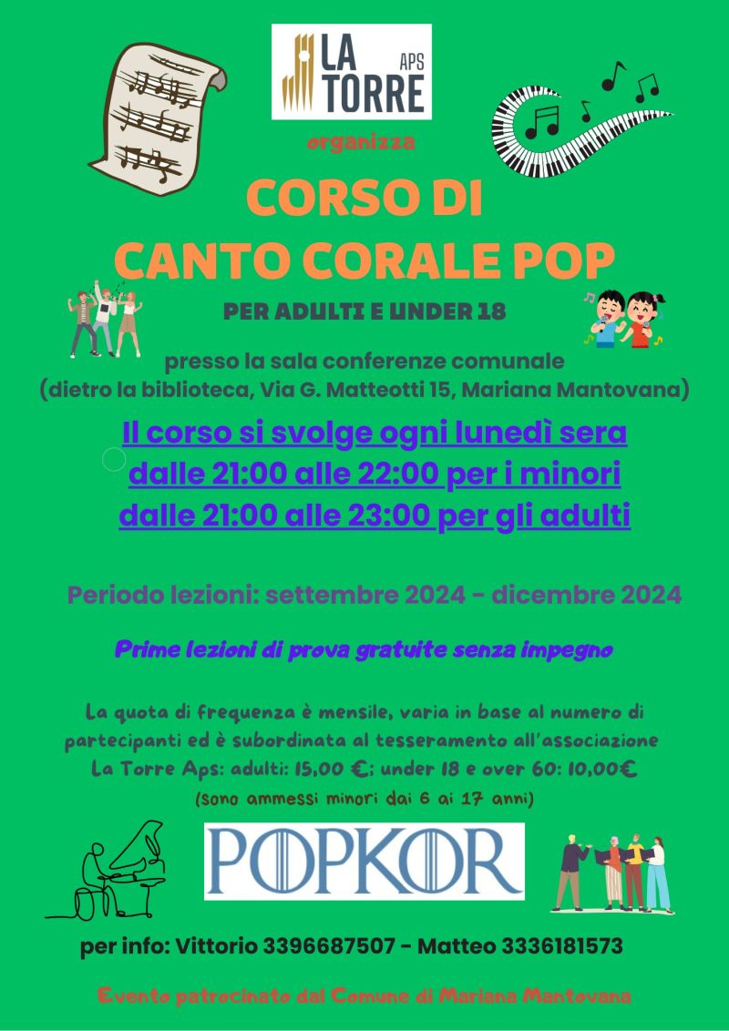 Corso di Canto Corale - Ass. &quot;La Torre APS&quot; aff. Acli Mantova (MN)