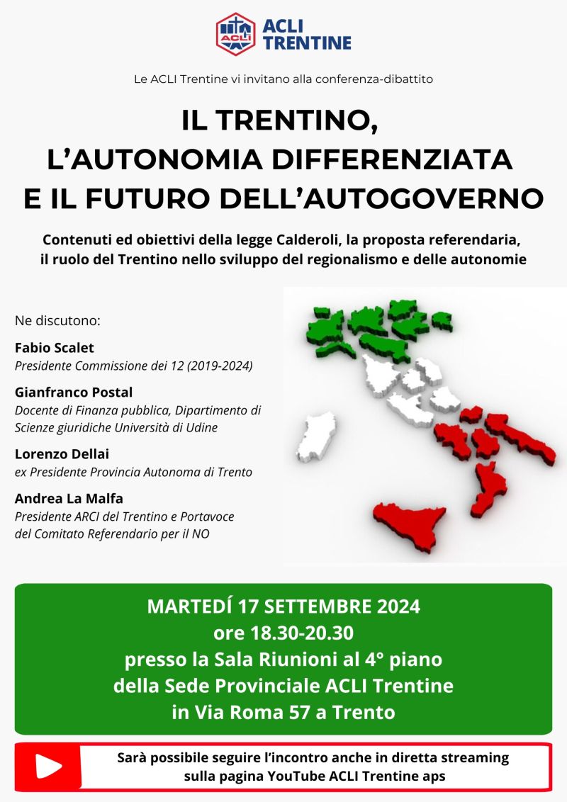 Il Trentino, l'autonomia differenziata e il futuro dell'autogoverno - Acli Trento (TN)