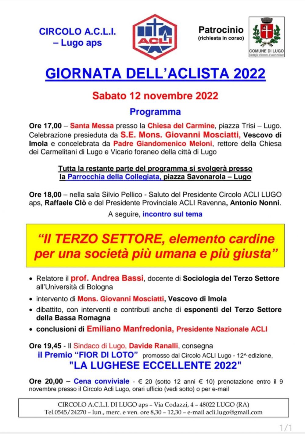 Giornata dell&#039;Aclista 2022 - Circolo Acli Lugo (RA)