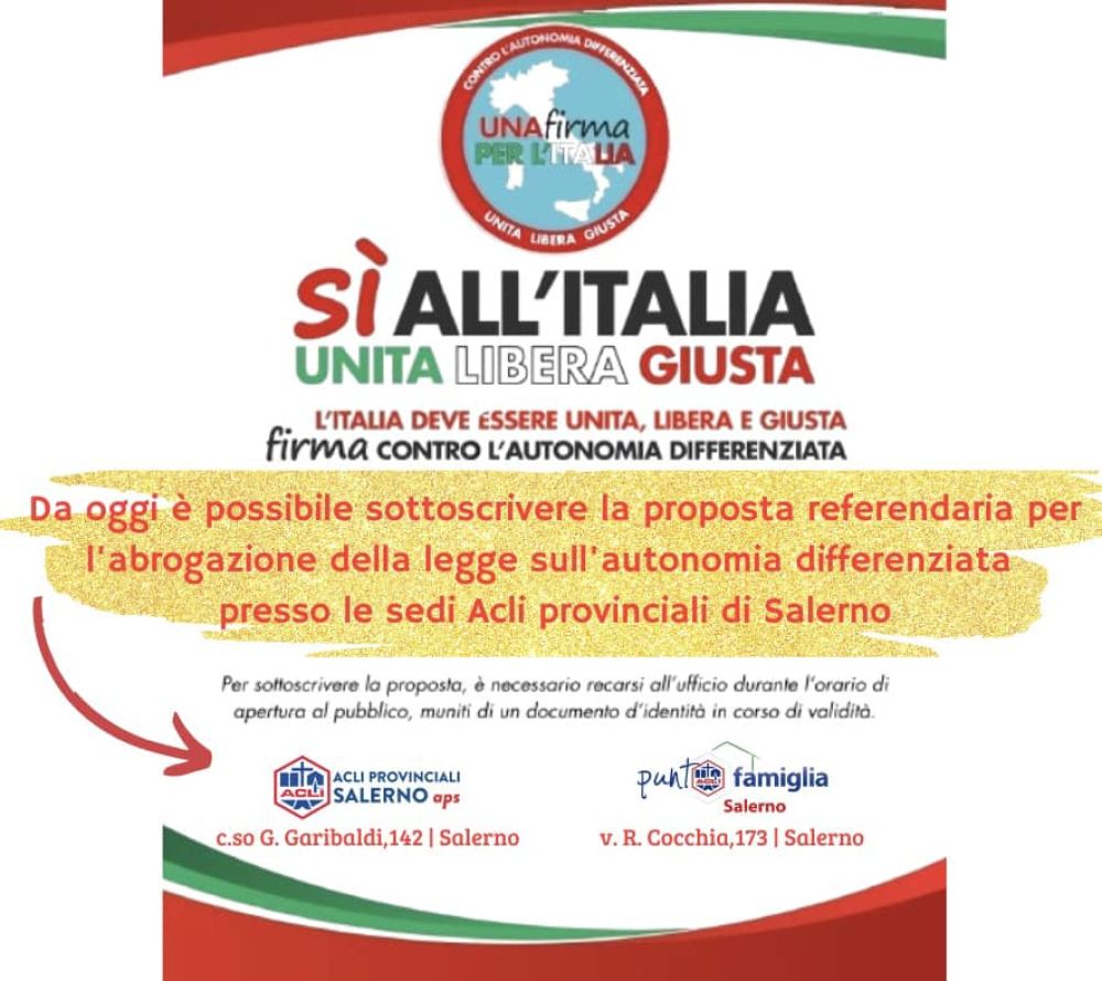 Una firma per l&#039;Italia unita, libera, giusta - Acli Salerno (SA)