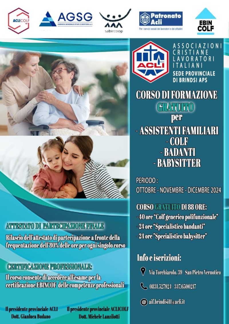 Corso di formazione gratuito - Acli Brindisi (BR)