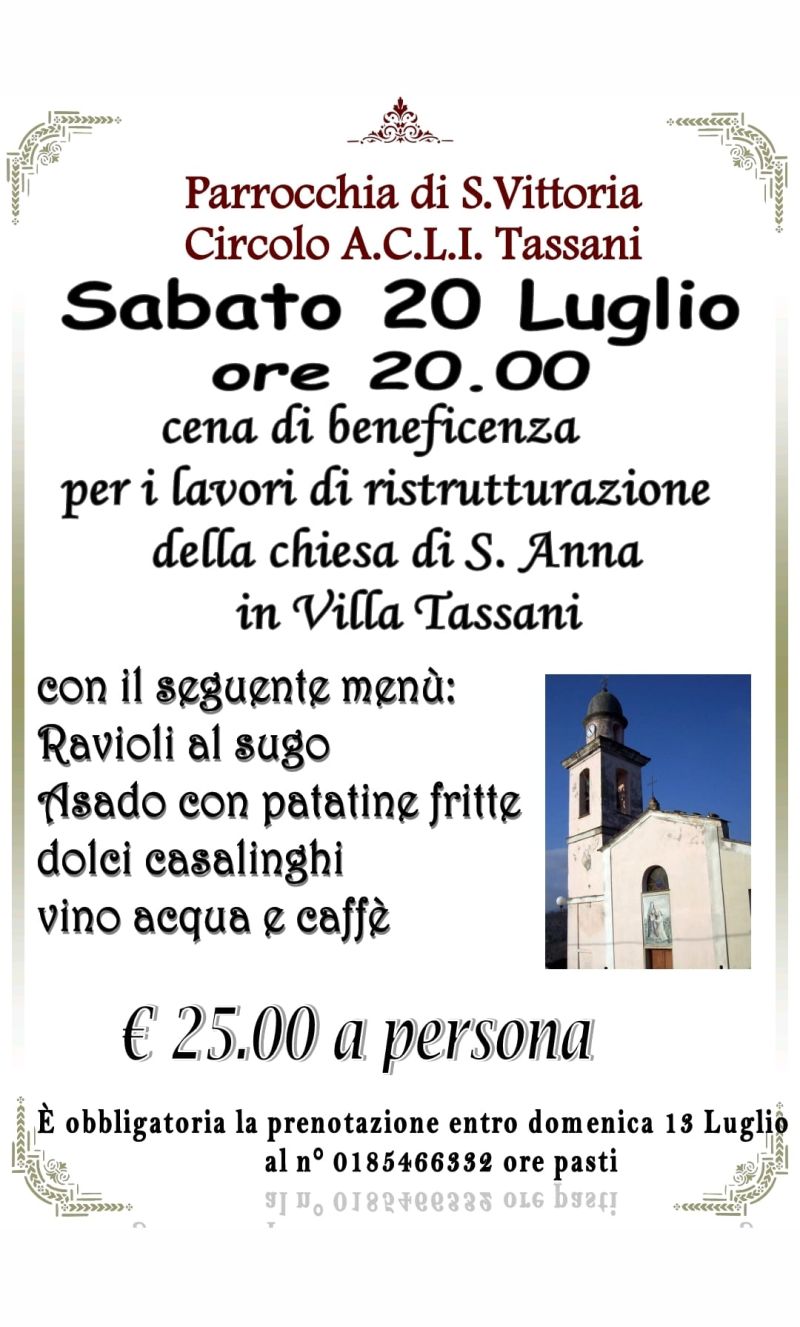 Cena di beneficenza - Circolo Acli Villa Tassani (GE)