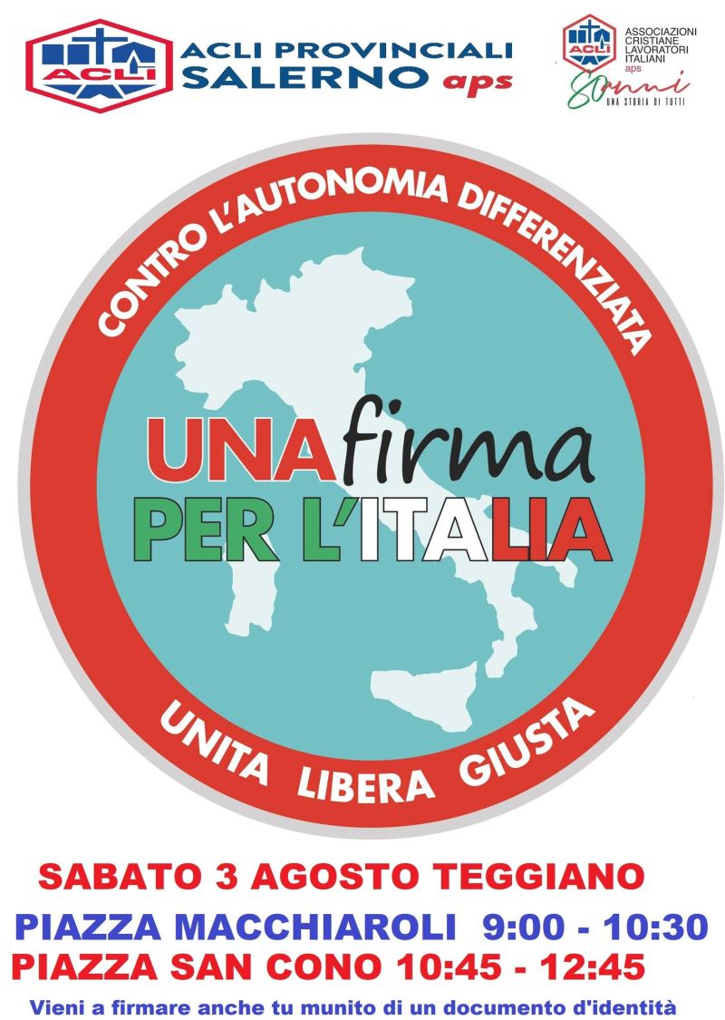 Una firma per l'Italia unita, libera. giusta - Acli Salerno (SA)