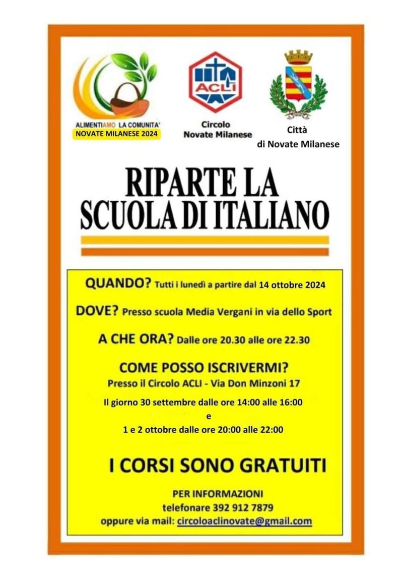 Riparte la scuola di italiano - Circolo Acli Novate Milanese (MI)