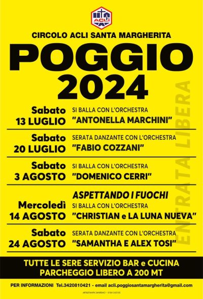 Poggio 2024: Serata danzante con l&#039;orchestra &quot;Fabio Cozzani&quot; - Circolo Acli Santa Margherita (IM)