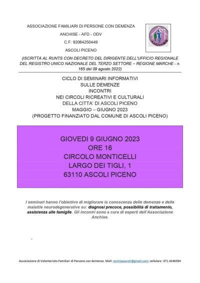 Ciclo di seminari informativi sulle demenze - Acli Ascoli Piceno (AP)