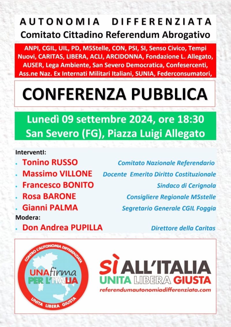 Conferenza Pubblica: Sì all'Italia Unita, Libera, Giusta - Acli Foggia (FG)