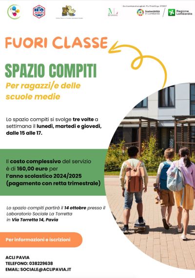 Spazio compiti: Fuori Classe - Laboratorio Sociale &quot;La Torretta&quot; e Acli Pavia (PV)