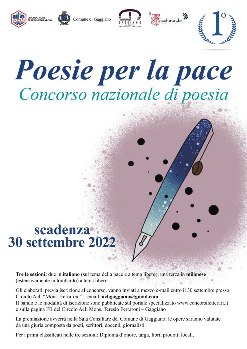 Concorso nazionale &#039;Poesie per la pace&#039; - Circolo Acli di Gaggiano (MI)
