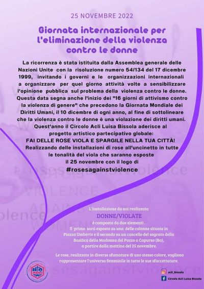 Giornata internazionale per l&#039;eliminazione della violenza contro le donne - Circolo Acli Luisa Bissola (BA)