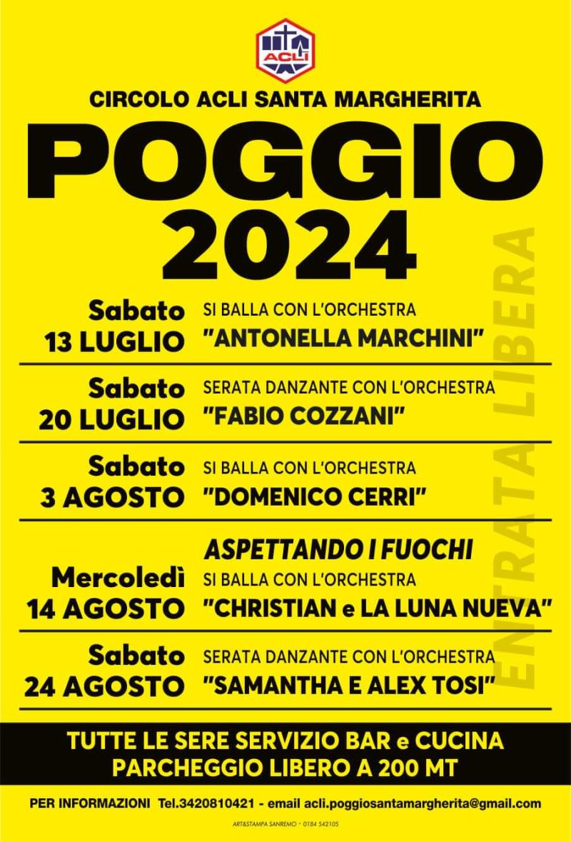 Poggio 2024: Si balla con l&#039;orchestra  &quot;Antonella Marchini&quot; - Circolo Acli Santa Margherita (IM)