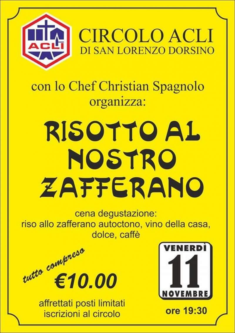 Risotto al nostro zafferano - Circolo Acli di San Lorenzo Dorsino (TN)