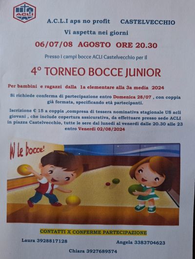 4° Torneo Bocce Junior - Circolo Acli Suor Getulia Castelvecchio (PU)