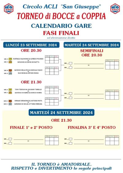 Torneo di Bocce a Coppia - Circolo Acli San Giuseppe (AV)