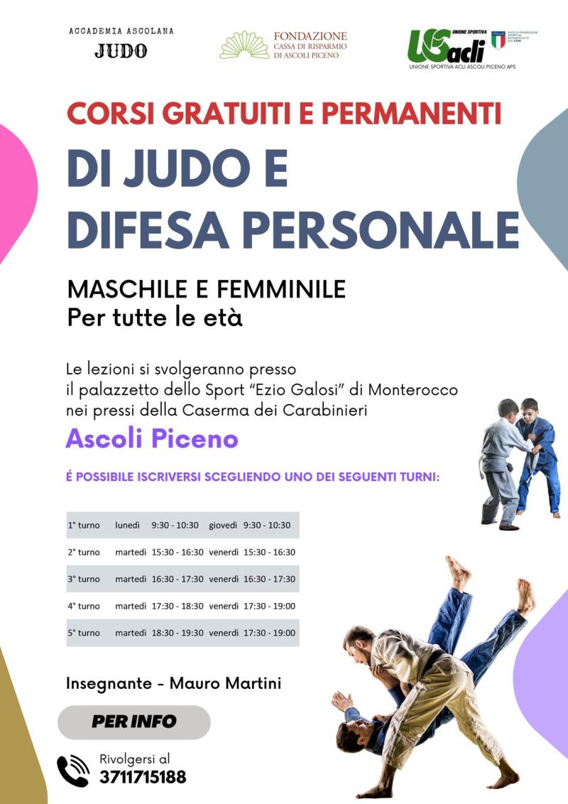 Corsi gratuiti e permanenti di judo e difesa personale - US Acli Marche