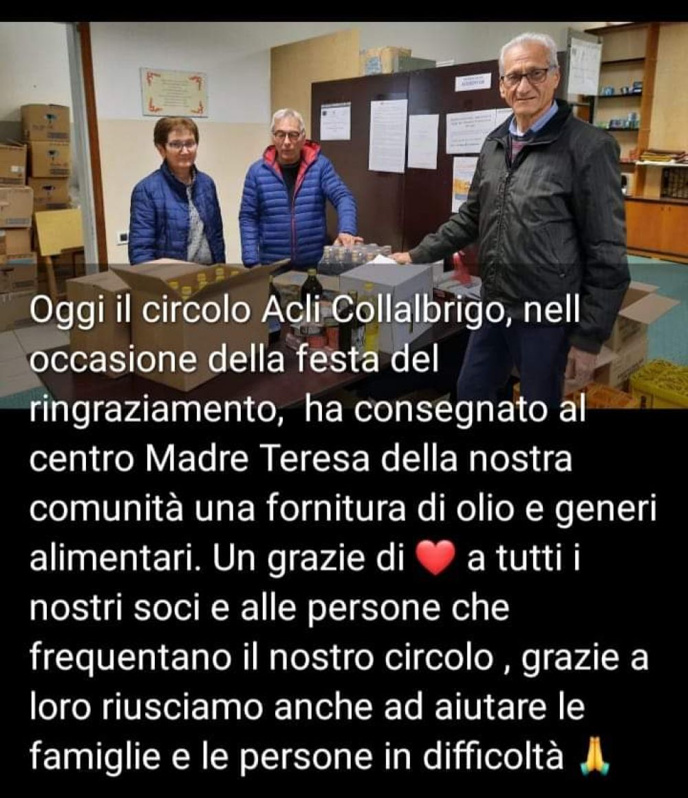 Consegna fornitura di olio e generi alimentari - Circolo Acli Collabrigo (TV)