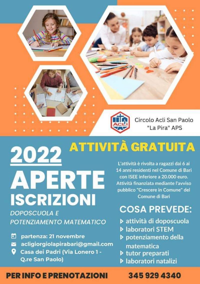 Doposcuola e potenziamento matematico - Circolo Acli San Paolo &quot;La Pira&quot; (BA)