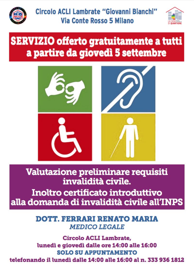 Valutazione preliminare requisiti invalidità civile - Circolo Acli Lambrate (MI)