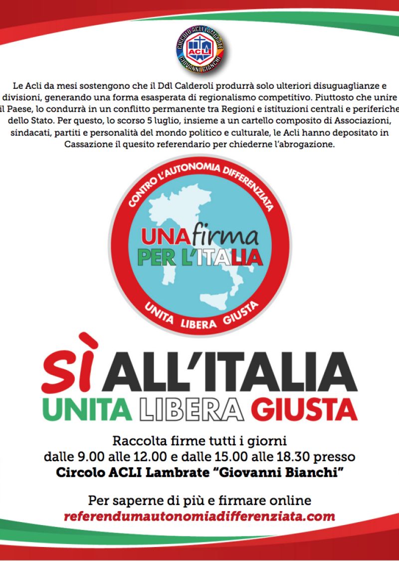 Sì all'Italia Unita, Libera, Giusta - Circolo Acli Lambrate (MI)